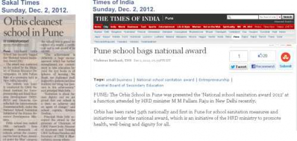 News Coverage - National School Sanitation Award for The Orbis School
