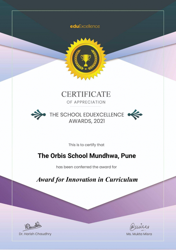 Award for Innovation in Curriculum by The School Edu excellence Awards