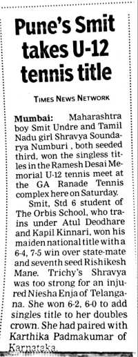 Pune&#039;s Smit takes U-12 tennis title